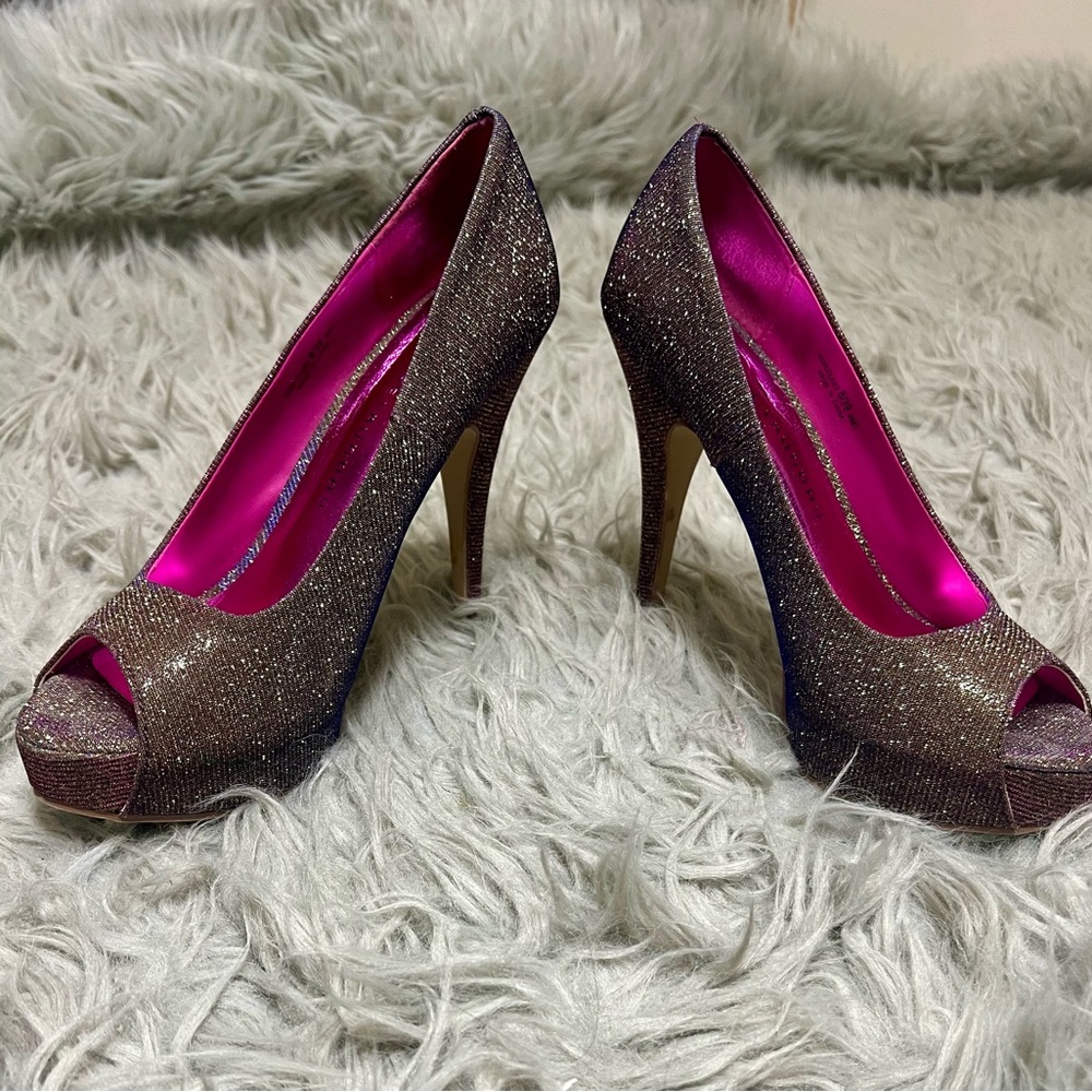 Chinese Laundry Glitter Peep-Toe Heels